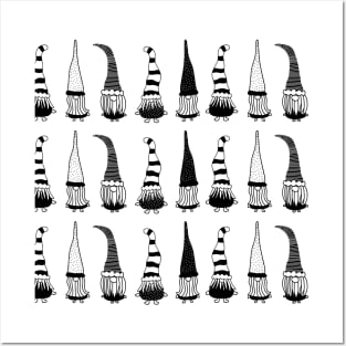 Christmas Gnomes Black On White Posters and Art